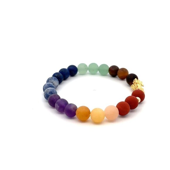 18K Gold Dragon Pixiu Piyao Lucky Charm Beads Bracelet Gemstones Matte Chakra 6m - Picture 3 of 5